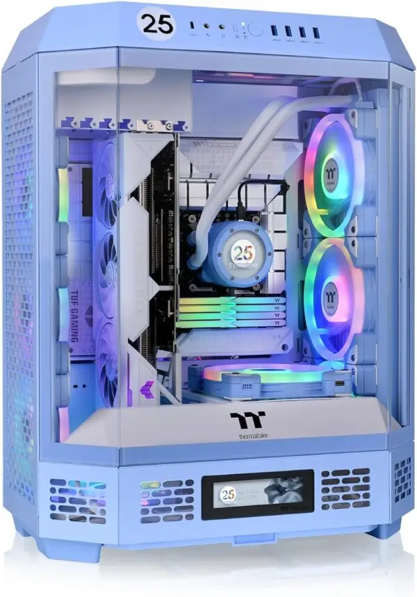 Thermaltake The Tower 600 Hydrangea Blue Mid-Tower ATX Case; 3 Tempered Glass Panels; Hidden-Connector Motherboard Support; Rotational PCI-e Slots; CA-1Z1-00MFWN-00; 3 Year Warranty
